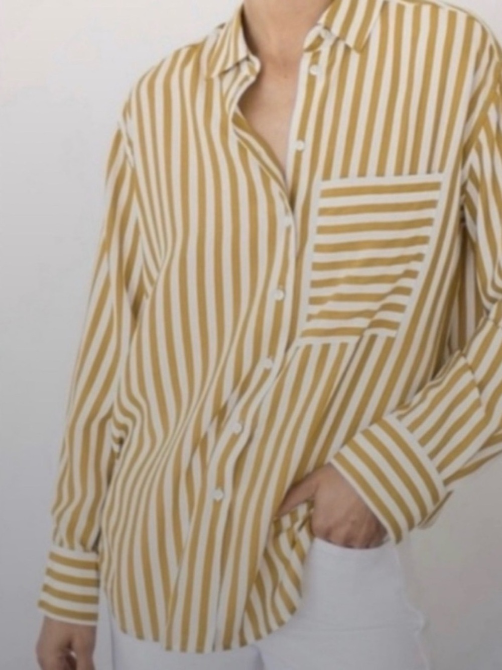 AYR Yellow and White Striped Button Down Shirt, Large - Picture 2 of 5